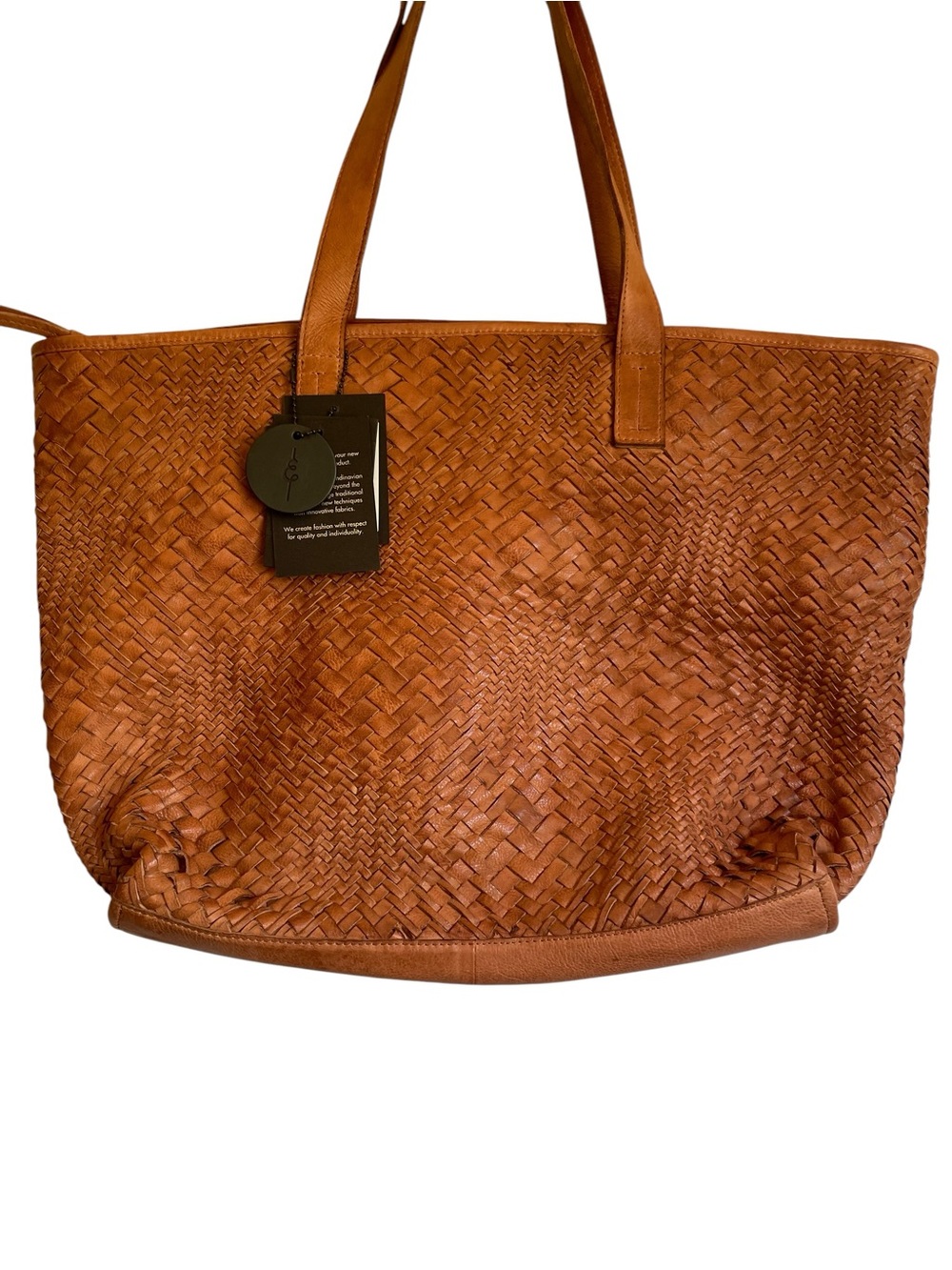 Day & Mood Kee Tote Woven 100% Leather in the color Saddle NWT - Picture 2 of 10